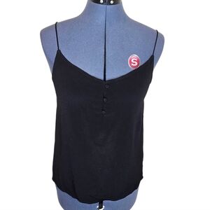 Elodie Black V-neck Button Bust Spaghetti Strap Tank Top Small